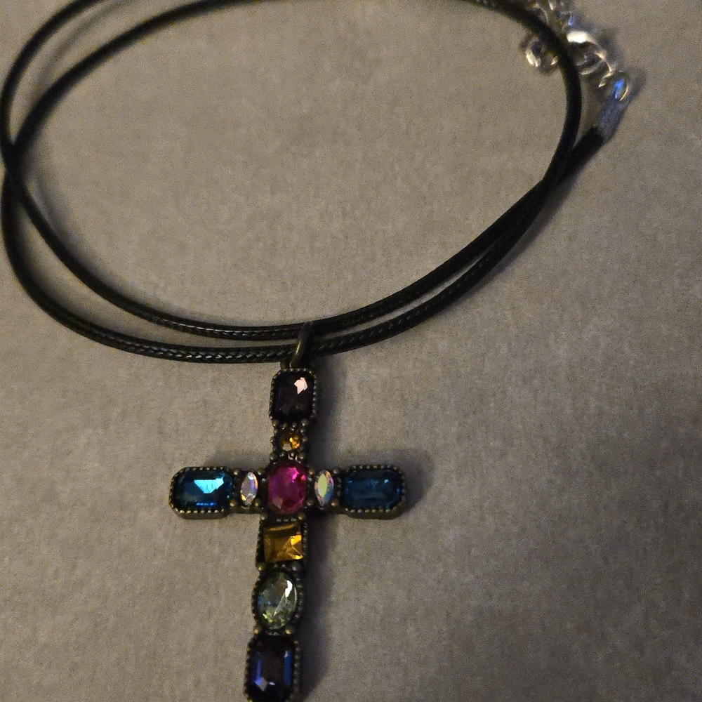 Multicolor Crystal Cross Pendant Necklace - Women Jewelry